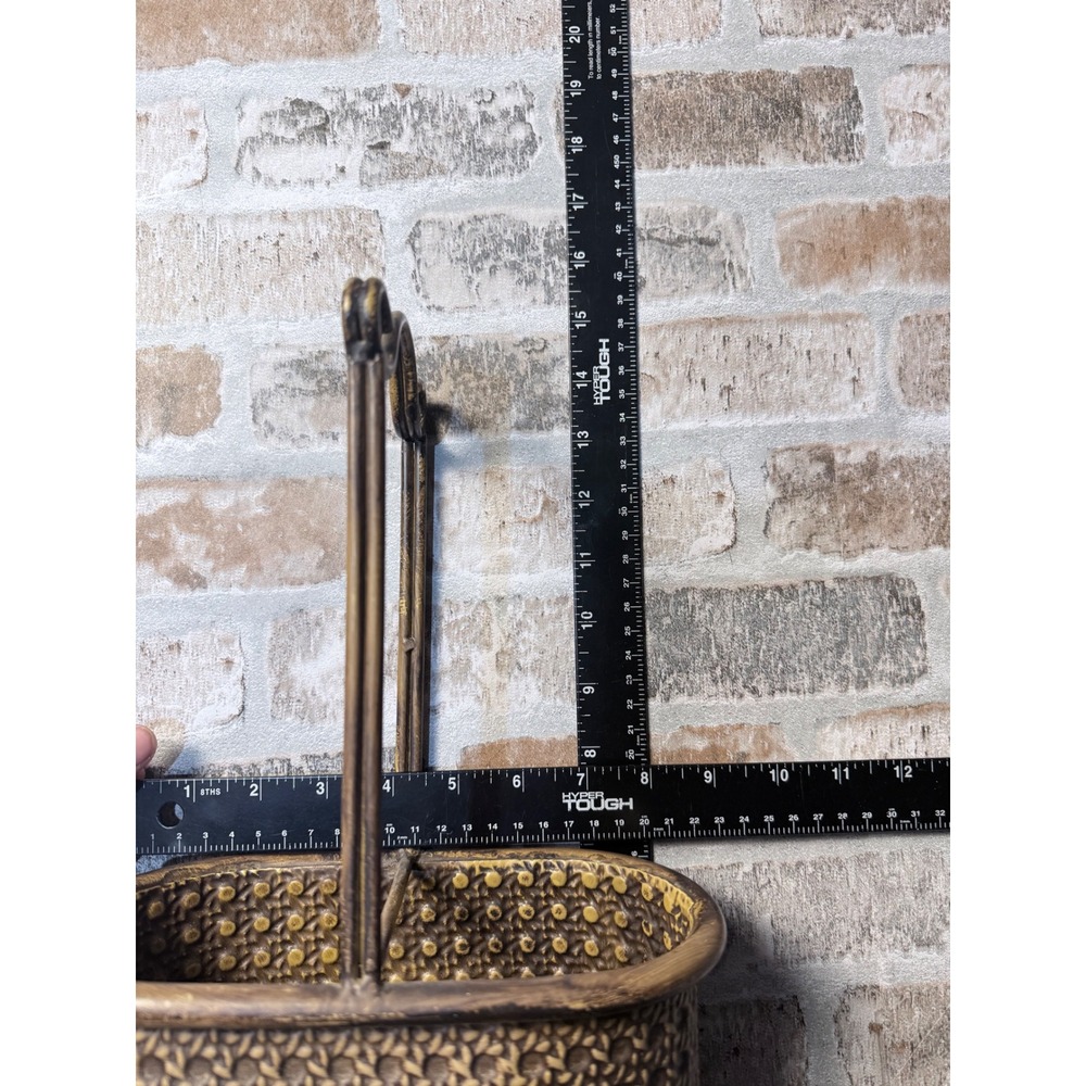 Vintage Bronze Metal Basket with Handle - Picture 4 of 4